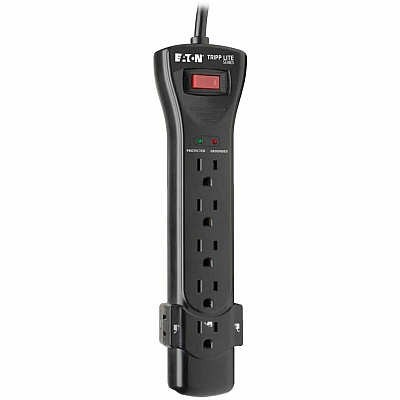 Eaton Tripp Lite Series Protect It! 7-Outlet Surge Protector, 7 ft. Cord with Right-Angle Plug, 2160 Joules, Diagnostic LEDs, Black Housing (SUPER7B)