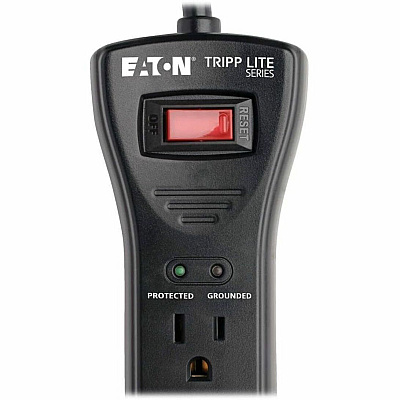 Eaton Tripp Lite Series Protect It! 7-Outlet Surge Protector, 7 ft. Cord with Right-Angle Plug, 2160 Joules, Diagnostic LEDs, Black Housing (SUPER7B)
