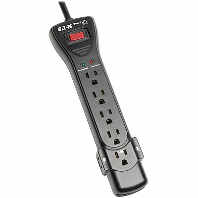 Eaton Tripp Lite Series Protect It! 7-Outlet Surge Protector, 7 ft. Cord with Right-Angle Plug, 2160 Joules, Diagnostic LEDs, Black Housing (SUPER7B)