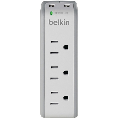Belkin 3-Outlet Mini Travel Surge Protector with USB Ports (2.1 AMP) (BST300BG)