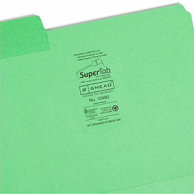 Smead SuperTab 1/3 Tab Cut Letter Recycled Top Tab File Folder (SMD10480)