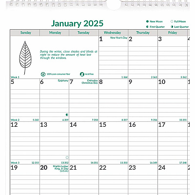 Brownline EcoLogix Monthly Wall Calendar, Twin-Wire Binding, 100% Recycled (C171103)