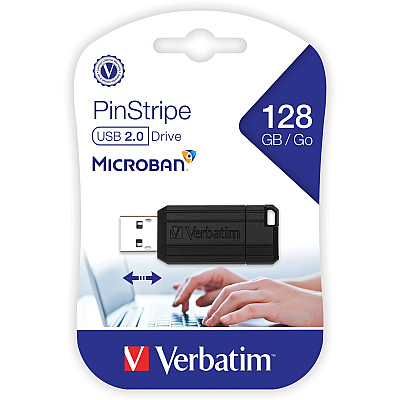 Verbatim 128GB PinStripe USB Flash Drive - Black (49071)