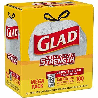 Glad ForceFlex Tall Kitchen Drawstring Trash Bags (CLO78526)