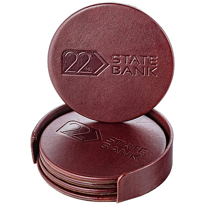 Dacasso Leather Coasters - Set of 4 with Holder (A3045)