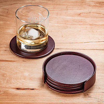 Dacasso Leather Coasters - Set of 4 with Holder (A3045)