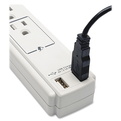 Tripp Lite Protect It! 6-Outlet Surge Protector, 6 ft. (1.83 m) Cord, 990 Joules, 2 x USB Charging ports (2.1A), Gray Housing (TLP606USB)