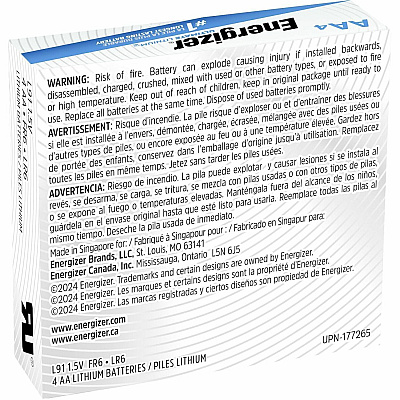 Energizer Ultimate Lithium AA Batteries (1 Pack), 1.5V Lithium Double A Batteries (EVEL91)