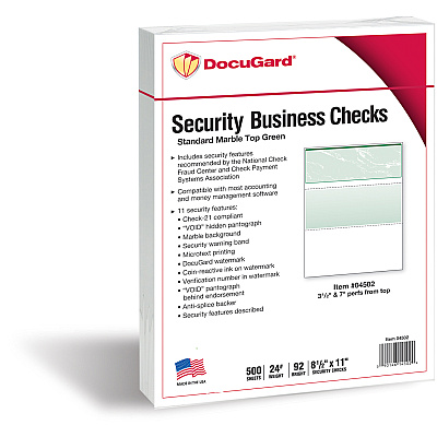 DocuGard High Security Green Marble Business Checks with 11 Features to Prevent Fraud (PRB04502)