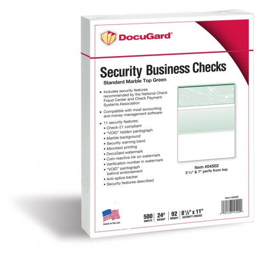 DocuGard High Security Green Marble Business Checks with 11 Features to Prevent Fraud (04502)