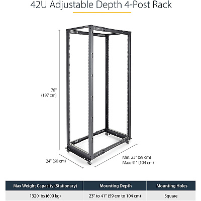 StarTech 42u 19in Open Frame Server Rack 22-40in (4POSTRACK42)