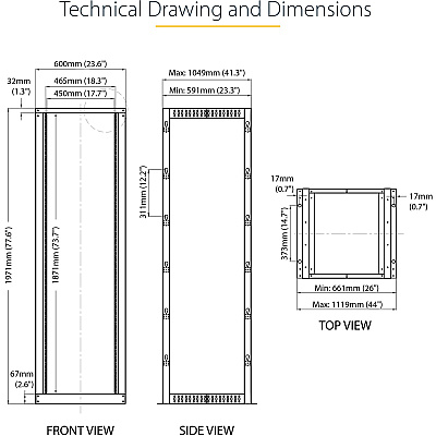 StarTech 42u 19in Open Frame Server Rack 22-40in (4POSTRACK42)