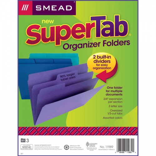 Smead SuperTab 1/3 Tab Cut Letter Recycled Top Tab File Folder (11989)