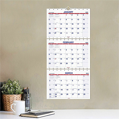 AT-A-GLANCE Move-A-Page Three-Month Wall Calendar, 12 x 27, White/Red/Blue Sheets, 15-Month: Dec 2025 to Feb 2027 (PMLF1128)