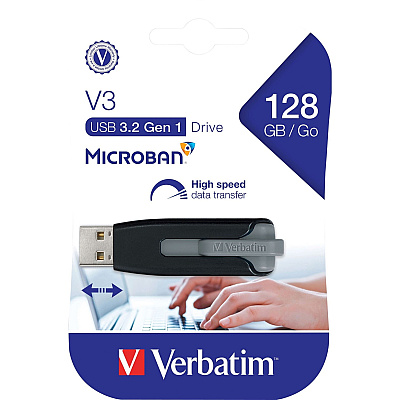 Verbatim 128GB Store 'n' Go V3 USB 3.2 Gen 1 Flash Drive - Gray (49189)