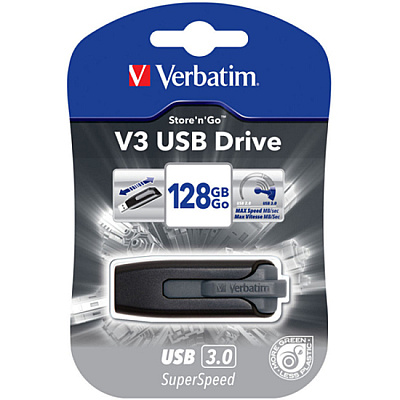 Verbatim 128GB Store 'n' Go V3 USB 3.2 Gen 1 Flash Drive - Gray (49189)