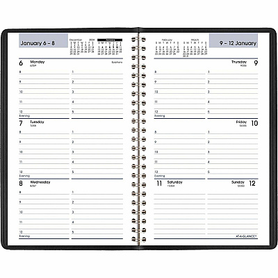 AT-A-GLANCE DayMinder Block Format Weekly Appointment Book, 8.5 x 5.5, Black Cover, 12-Month (Jan to Dec): 2026 (G20000)