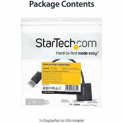StarTech Displayport To Vga Adapter - 1920x1200 - Multi Monitor Solution - Displayport To Vga Dongle For Monitor / Display (DP2VGA3)