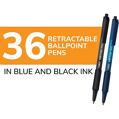 BIC Soft Feel Retractable Ball Point Pen Medium, Assorted, 36 Pack (BICSCSM361AST)