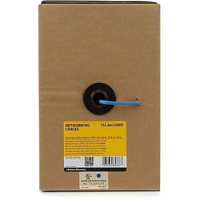 StarTech Bulk Cat 5e Ethernet Cable - 500 Ft. - Solid - Plenum Cmp - Blue - Taa Compliant (WIR5ECMPHBL)