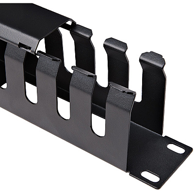 StarTech 1u Horizontal Finger Duct Rack Cable Management Panel With Cover - Server Rack Cable Duct - Rack Cable Organizer - Network Cable Manager (CMDUCT1UX)