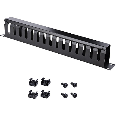 StarTech 1u Horizontal Finger Duct Rack Cable Management Panel With Cover - Server Rack Cable Duct - Rack Cable Organizer - Network Cable Manager (CMDUCT1UX)