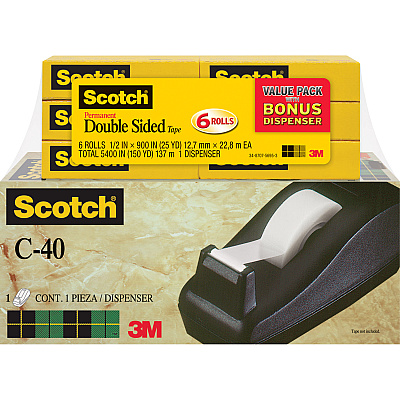 Scotch Permanent Double-Sided Tape - 1/2"W (MMM6656PKC40)