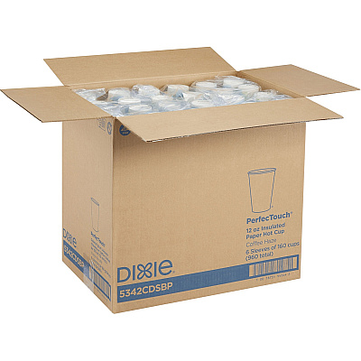 Dixie PerfecTouch 12 oz Insulated Paper Hot Coffee Cups by GP Pro (DXE5342CDSBPPK)
