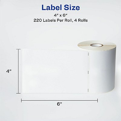 Avery Thermal Roll Labels, 4"x6" , 880 Shipping Labels, 4 Rolls (AVE4157)