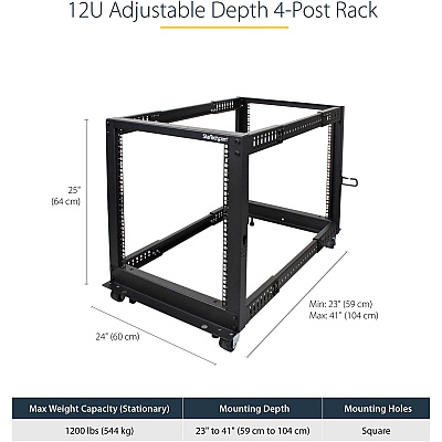 StarTech 12u 19in Open Frame Server Rack 22-40in (4POSTRACK12U)
