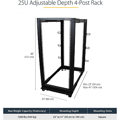 StarTech 25u Adjustable Depth 4 Post Server Rack (4POSTRACK25U)