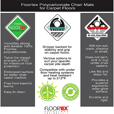 Cleartex XXL Polycarbonate Rectangular Chair Mat for Carpets - 60" x 79" (FLR1115020023ER)