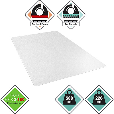 Floortex Megamat Extra Thick Chair Mat for Hard Floors & Carpets - 46" x 60" (FLRM121525ER)