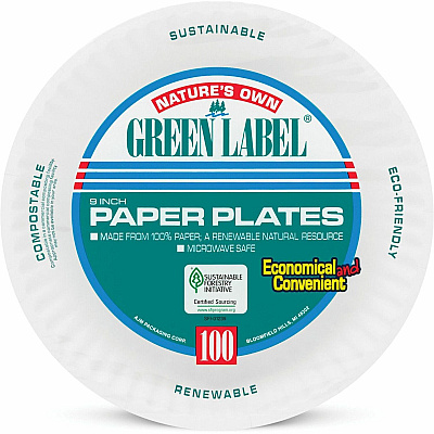 AJM Packaging Packaging Packaging AJM Packaging Packaging Green Label 9" Economy Paper Plates (AJMPP9GREWH)