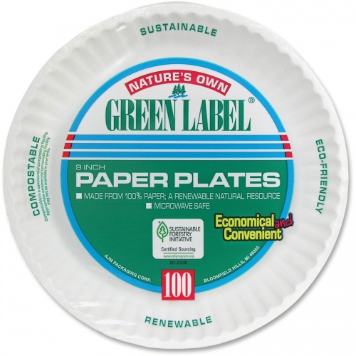 AJM Packaging Packaging Packaging Green Label Economy Paper Plates (PP9GREWH)
