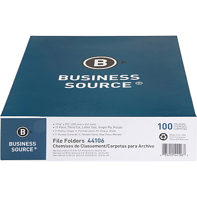 Business Source 1/3 Tab Cut Recycled Top Tab File Folder (BSN44106)