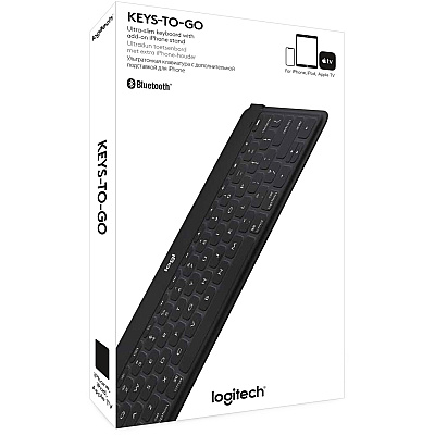 Logitech Keys-To-Go Super-Slim and Super-Light Bluetooth Keyboard for iPhone, iPad, and Apple TV - Black (LOG920006701)
