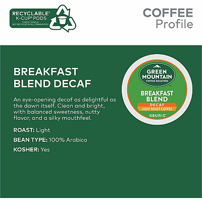 Green Mountain Coffee Roasters K-Cup Breakfast Blend Decaf Coffee (GMT7522CT)