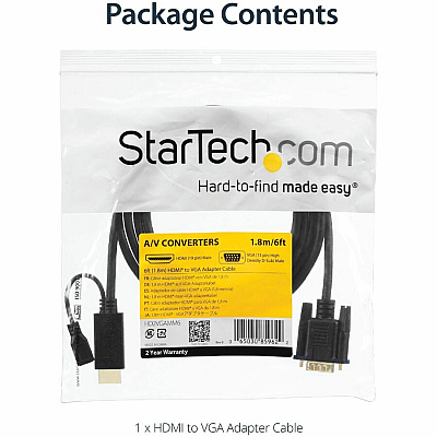 StarTech 6ft Hdmi To Vga Active Converter Cable Hdmi To Vga Adapter With Intergrated 6 (HD2VGAMM6)
