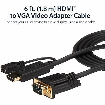 StarTech 6ft Hdmi To Vga Active Converter Cable Hdmi To Vga Adapter With Intergrated 6 (HD2VGAMM6)
