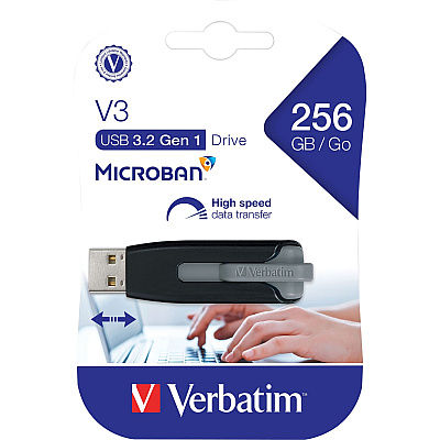Verbatim 256GB Store 'n' Go V3 USB 3.2 Gen 1 Flash Drive - Gray (49168)