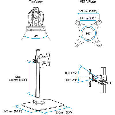 StarTech Monitor Stand - Single - Desktop, Silver (ARMPIVSTND)
