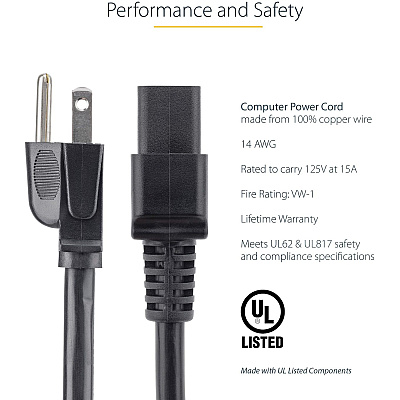 StarTech 10ft Heavy Duty Power Cord, 5-15p To C19 (PXT515191410)