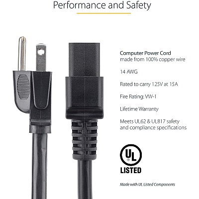 StarTech 3ft Heavy Duty Power Cord, 5-15p To C19 (PXT515C19143)