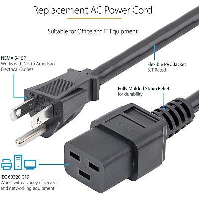 StarTech 3ft Heavy Duty Power Cord, 5-15p To C19 (PXT515C19143)