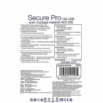 Verbatim 64GB Store 'n' Go Secure Pro USB 3.0 Flash Drive with AES 256 Hardware Encryption - Silver (98666)