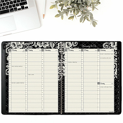AT-A-GLANCE Lacey Weekly Block Format Professional Appointment Book, Lacey Artwork, 11 x 8.5, Black/White, 13-Month: Jan 2026 to Jan 2027 (541905)