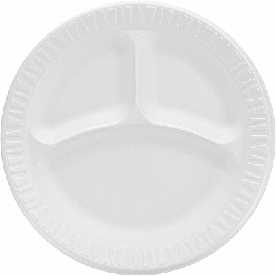 Dart 9" Nonlaminated Foam 3-Compartment Plates (DCC9CPWCR)