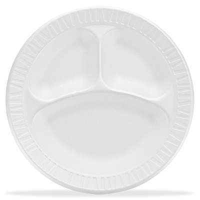 Dart 9" Nonlaminated Foam 3-Compartment Plates (DCC9CPWCR)