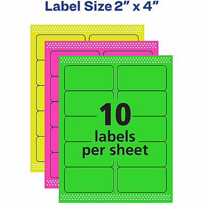 Avery 2"x 4" Neon Shipping Labels with Sure Feed, 1,000 Labels (AVE5964)